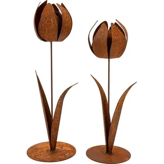 Rostikal 2er Frühlingsdeko Set Blumen Deko Gartendeko Rost Vintage Deko Tischdeko Hochzeit - Braun