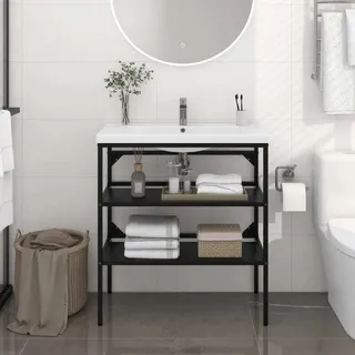 The Living Store Badezimmer Waschtischgestell Schwarz 79x38x83 cm Eisen - Schwarz