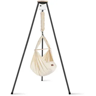 Schmusewolke Federwiege , Anthrazit, Beige , Metall, Kunststoff, Textil , Höhe ca. 4 cm , 135x194x135 cm , wendbar,Feder mit Sicherheitsseil , Babymöbel & Kindermöbel, Babyzimmer, Babybetten, Stubenwagen & Babywiegen