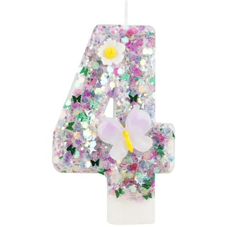 Lila Schmetterling Geburtstagskerzen mit Blume und Schmetterling Kuchendeko - 4 Stück für Frauen und Mädchen - Jubiläum