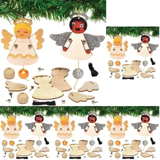 Baker Ross AX386 Engel Puppendekorationen aus Holz Bastelset für Kinder - 4 Stück, Festliche Kreativsets und Bastelbedarf zum Basteln und Dekorieren zur Weihnachtszeit (Packung mit 5)