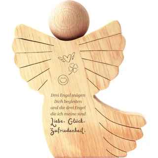 Geschenkissimo DREI Engel mögen Dich begleiten Liebe Glück Zufriedenheit - Holzengel mit Spruch als Schutzengel Geschenk, Geldgeschenk, Holz Figur Geschenkidee