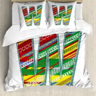 ABAKUHAUS Buchstabe w Bettbezug, W Boho Ostafrikas, Milbensicher Allergiker geeignet mit Kissenbezügen, 155 cm x 220 cm - 80 x 80 cm, Mehrfarbig