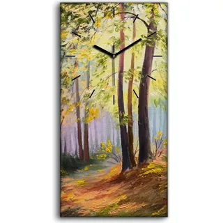 Dekor Leinwand Uhr Wandbilder Quarz 30x60 Frühling Landschafts Bäume Bunte Wald - schwarze Hände