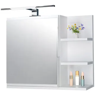 Spiegelschrank 60x50 Weiß, Badezimmerschrank mit Ablagen, Badezimmerspiegel, Hängeschrank LED LAMPE - Recht.