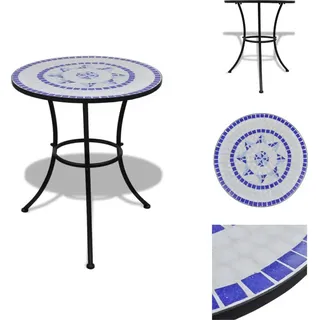 vidaXL Bistrotisch Blau und Weiß 60 cm Mosaik - Gartentische - Blau