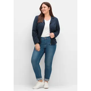 Sheego Sweatblazer »Kurzer Sweatblazer mit Reverskragen und Zierknöpfen«, mit Reverskragen und Zierknöpfen, blau