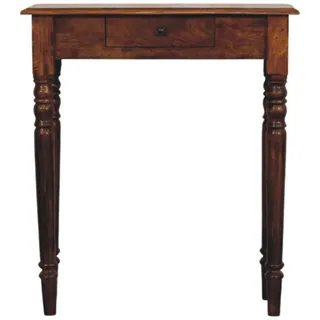 Artisan Furniture Konsole Massivholz Kastanienbraun Gedrechselte Beine, 1 Schublade, Dunkelbraun , Mangoholz , Echtholz,Mangoholz , Rechteckig , 70x80x25 cm , FSC 100%, Handmade in India , Wohnzimmer, Wohnzimmertische, Konsolentische