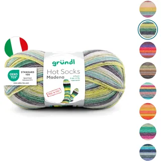 Gründl Wolle Hot Socks Madena 4-fach - Sockenwolle für 1 Paar Socken - Sockengarn - Weich und hautfreundlich - 75% Schurwolle, 25% Polyamid - 1 Knäuel 100 g / 420 m -Nadelstärke 2,5-3 - Grün