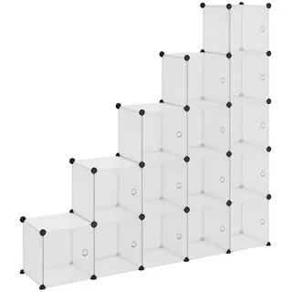 vidaXL Regalsystem mit 15 Würfeln Türen, Würfelregal mit viel Stauraum, Schuhregal mit Stahlrahmen, Regal Standregal Modular Büro, Transparent PP