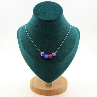 Steine Und Minéraux. Halskette 4 Perlen Achat Venen Drachen- Fuchsie Und Blau 8