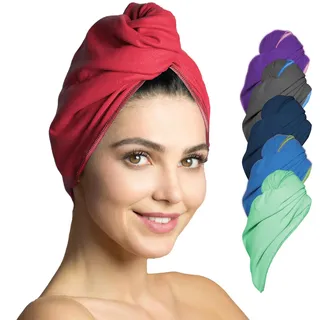 Fit-Flip Haarturban aus Mikrofaser - 1 Stück Haarhandtuch mit Knopf - schnelltrocknend und saugstark - Turban Handtuch für Haare (Koralle)