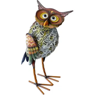 Uzman Gartendeko für draußen wetterfest Dekorative Garten Eulen Figuren Vintage Metallic Design Gartendeko für Außenbereich Teichdeko Gartenteich Deko Gartenfigur (Garteneule 40x25 cm)