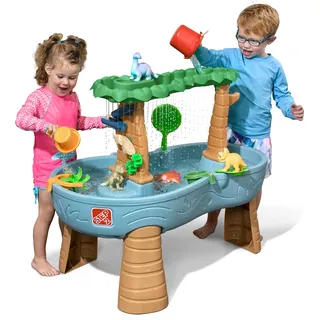 Step2 Dino Showers Wasserspieltisch | Großer Wassertisch mit 13-teiligem Zubehörset | Garten Wasser Spieltisch für Kinder in Blau & Braun