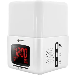 Geemarc Wake'n shake LIGHT - Laut einstellbarer Lichtwecker 90 dB mit Vibrationskissen, künstlichem Sonnenaufgang, automatisches Abschalten, Naturklängen, Radio, Mp3 - Weiß