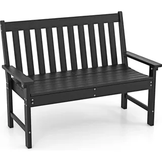 COSTWAY Gartenbank Sitzbank HDPE wetterfest, Parkbank für 2-3 Sitzer, Balkontank bis 320kg belastbar, Terrassenbank 132 x 65 x 91 cm Schwarz - Schwarz