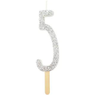 PME Silberfarbene Glitzer-Zahlenkerze 5, Silber