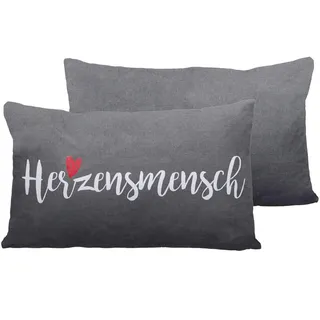 Cepewa Sofakissen mit Reißverschluss | 50x30cm 280g Füllung grau weiß rot | Kuschelkissen Dekokissen waschbar (1 x Sofakissen Herzensmensch grau)