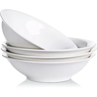 LIFVER Salatschüssel Keramik Weiß, 1300ML Große Suppenschüssel 4 tlg., Premium Porzellan Servierschale für Salat, Pasta, Müsli, Suppe, Ramen, Obst, Spülmaschinen- & Mikrowellenfest