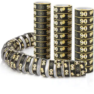 FunX Luftschlangen 90. Geburtstag 3er Pack - Gold Schwarze Party Deko und Tischdeko für Mann oder Frau - Ideal für den Geburtstagstisch