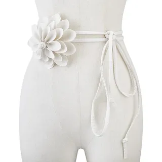 CABODYALS Weißer 3D Ledergürtel Mit BLUMEsnmuster Vintage Boho Stil PU Leder Seilkette Schärpe Sommer Bikini Dünner Eleganter Taillengürtel Für Damenkleider Kleidung Hochzeitskostüme Partygeschenke
