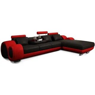 JV Möbel Ecksofa Couch Polster Wohnlandschaft - Rot, Schwarz