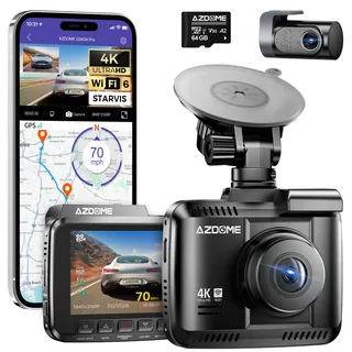 Azdome Dashcam GS63HPro (Bluetooth, Akku, Eingebautes Mikrofon, GPS-Empfänger), Dashcam