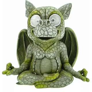 Kremers Schatzkiste Yoga Gartendrache mit LED Solaraugen 17 cm Drache Figur Gartenfigur Glück Gargoyle Skulptur Solar