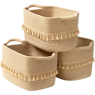 TeoKJ Aufbewahrungskorb, 3er Set Regalkörbe mit Quasten, 38 * 26 * 22cm Körbe Aufbewahrung für Badezimmer, kinderzimmer, Wohnzimmer, aufbewahrungsbox badezimmer für Kleidung, Jute