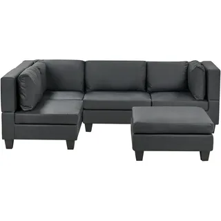 BELIANI 4-Sitzer Ecksofa Rechtsseitig Schwarz Kunstleder mit Ottomane Kissen Schwarze Beine Modular Modern Modulsofa Wohnlandschaft Wohnzimmer - Schwarz