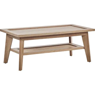 BELIANI Couchtisch Heller Holzfarbton Faserplatte mit Regal Ablagefach Rattan Rustikal Rechteckig 100 x 50 cm Holzoptik Schlafzimmer Wohnzimmer Flur - Braun