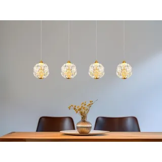 Globo Lighting Hängeleuchte Metall goldfarben, K9 Kristalle klar, Kabel PVC transparent, Höhe kürzbar, LxBxH: 930x150x1500mm, inkl. LED 32W 230V, 3600lm Source, 2400lm Output, 3000K - Gold