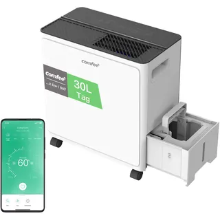 COMFEE' COMFEE CDDAE-30DEN7-QA3 Luftentfeuchter 30L/Tag für bis zu 73m2, 3-Liter-Tank, drehbare Räder, Trocknungsmodus, Geräuschreduzierung, Automatische Abtauung