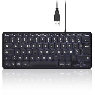 Perixx PERIBOARD-332 Mini Clavier Rétroéclairé filaire USB, Design Slim, Avec Touches imprimées en Gras et en Grand, Eclairage LED Blanc, AZERTY Français