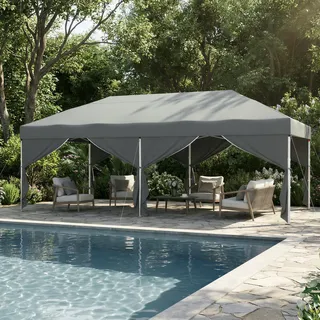 SONGMICS Faltzelt 6 x 3 m, mit Seitenwänden, stabil, tragbar, Pavillon für Garten, Hof, Party, Sonnenschutz, grau - Grau