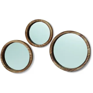 Nagina International Das rustikale Boho Chic Porthole Mirror Trio, Set mit 3-10, 12 und 13 3⁄4 Zoll Durchmesser, Glas und nachhaltigem Holz, von Whole House Worlds