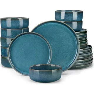 Ornamental Serviesset – Tafelservice – Blau – 8 Personen – 24-teilig – Keramisch – Kleine Teller – Elegant - Blau