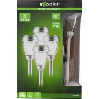 4er Set LED Solar-Wegeleuchte mit bis zu 3 Lumen, rostfreier Edelstahl, mit Standard NiMH Akku, GL049EZ