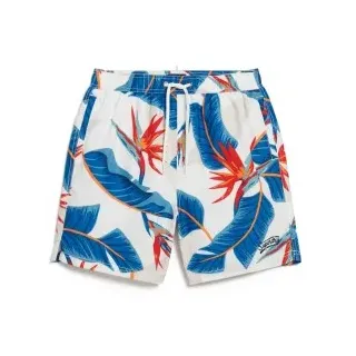 Superdry für Herren. M3010232A Recycelter Hawaii Print Badeanzug weiß (S), Strandbekleidung, Recyceltes Polyester, Nachhaltig