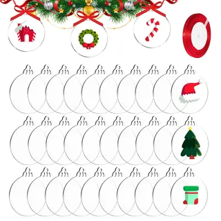 DARENYI 30 Stück Acryl Transparent Weihnachtskugeln 7.6cm Acrylscheibe Weihnachtskugel Christbaumkugeln zum Christmas Acryl Christbaumschmuck Weihnachtskugeln zum Bemalen für Weihnachtsdeko
