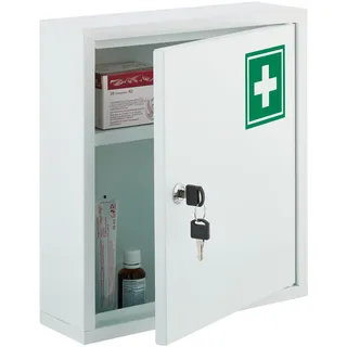 Relaxdays Medizinschrank, abschließbarer Apothekerschrank, für Medikamente, HxBxT: 36 x 31,5 x 10 cm, hängend, weiß/grün