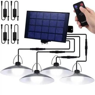 Außen Solarlampe Solarleuchte Pendelleuchte mit Fernbedienung IP65 LED Wasserdicht Hängelampe Garten mit 4 Lampen - Weiß