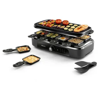 Philips Raclette Grill 2-in-1 3000 Series, Temperaturregelung, 1400W | Grill und Raclette ideal für 8 Personen, Große Kochfläche, 8 Pfännchen, Antihaftbeschichtung, PFAS-frei (HD6412/95)
