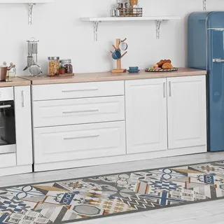 CREARREDA Cement Tiles Kitchen Rug, 180 x 50 cm, Non-Slip and Washable Vinyl, Kitchen Runner, 100% Washable, 100% Made in Italy Deluxe Line