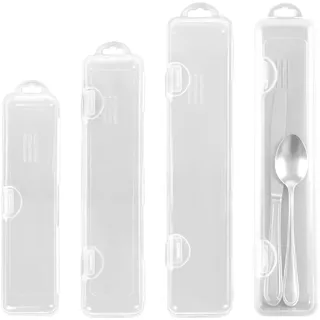 3 Stück Besteckbox To Go, Kunststoff-Besteckkasten für Unterwegs, 3 Größen Wiederverwendbarer Tragbare Besteckbox, Transparent Besteckdose, für EssstäBchen, Löffel, Gabel, Outdoor, Camping, Schule
