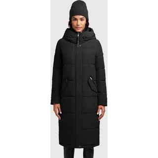 Steppmantel KHUJO "DAIRI", Damen, Gr. L (40), schwarz, Steppware, Obermaterial: 90% Polyester, 10% Elasthan. Futter: 100% Nylon. Wattierung: 100% Polyester, unifarben, knielang, Mäntel Steppmantel, knielanger Schnitt, mit Seitenschlitzen, hochschließender Kragen