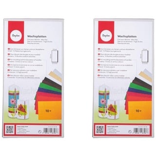 Rayher 3102749 Verzierwachs, Set 10 Verzierwachsplatten, je 20 x 10 cm, Farben Sortiert, Wachs zum Kerzen verzieren, Kerzenwachs, Wachsfolie (Packung mit 2)