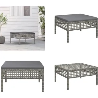 vidaXL Gartenhocker mit Kissen Grau Poly Rattan - Gartenhocker - Fußschemel - Schemel - Fußhocker - Grau