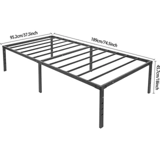 Bettgestell - Metall-Plattformrahmen - 95×189 cm - Klappbar - 46 cm Bodenfreiheit - 299 kg Tragkraft - Platzsparend - Schwarz