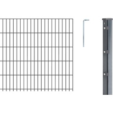 Alberts 674090 Doppelstabmattenzaun als 32 tlg. Zaun-Komplettset | verschiedene Längen und Höhen | anthrazit | Höhe 143 cm | Länge 30 m